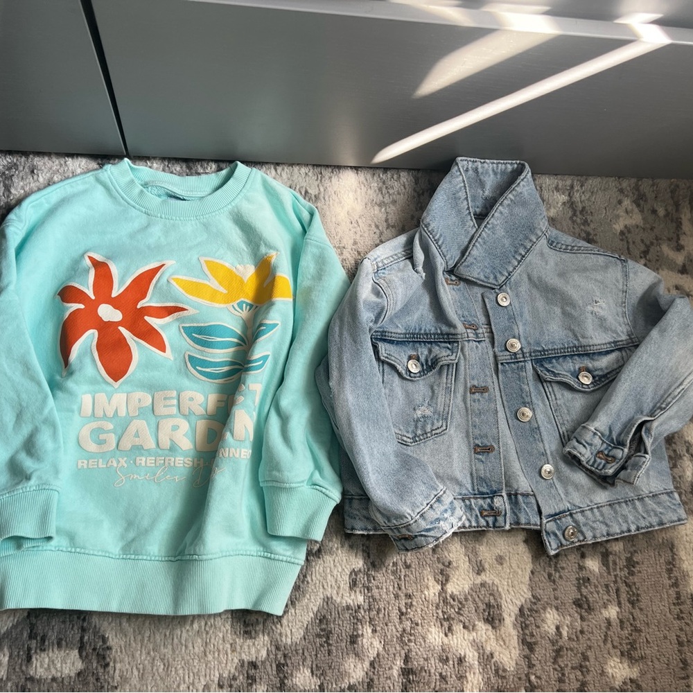 Zara girls denim jacket and sweatshirt bundle